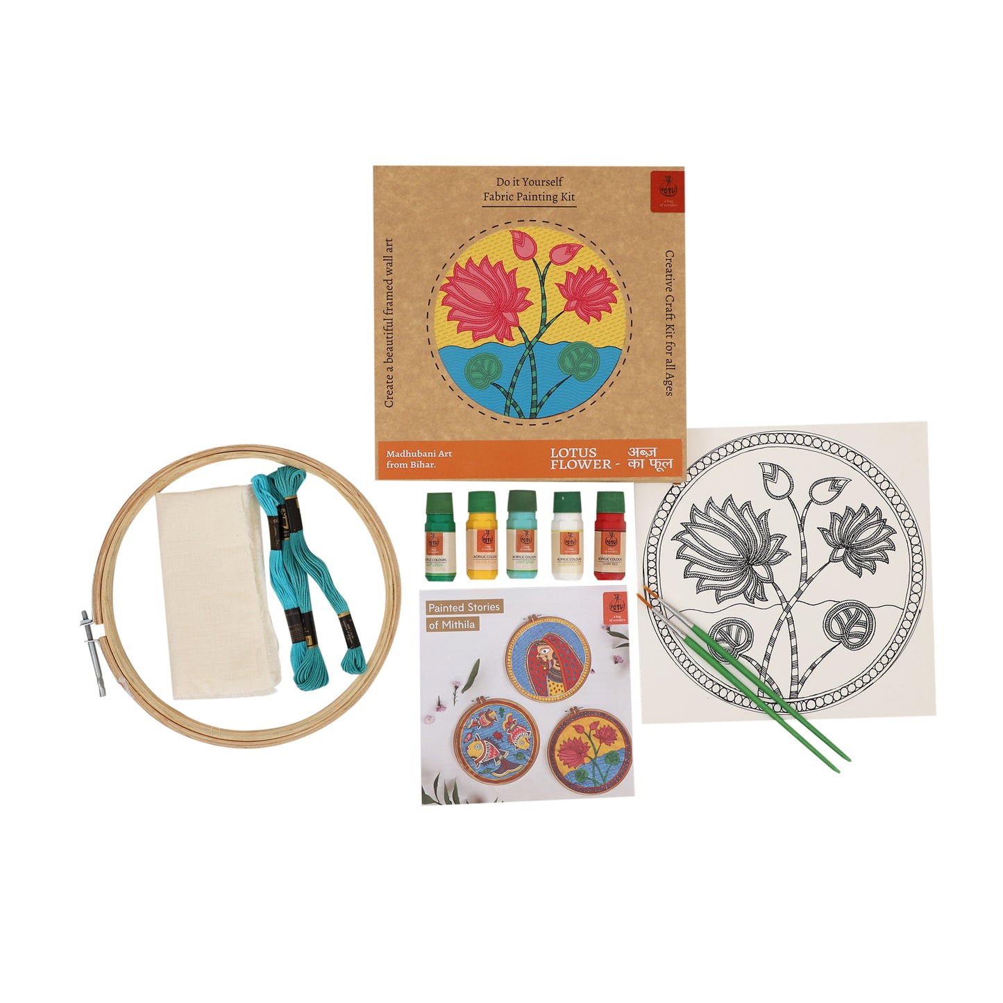 DIY Wall Art Fabric Painting kit Madhubani Lotus Flower अब्ज़ का फूल