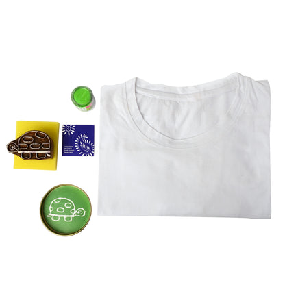 DIY Cotton Tshirt Block Printing kit Lt green Turtle