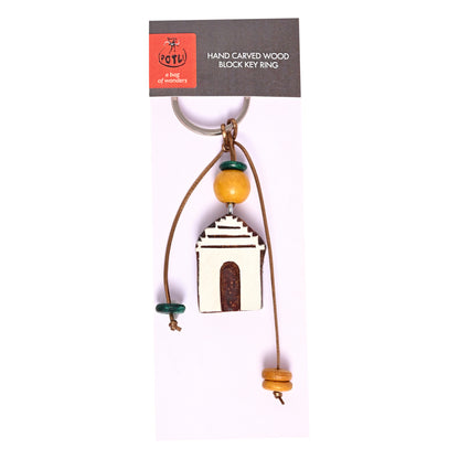 Hand Carved Wooden Keyring India Gate