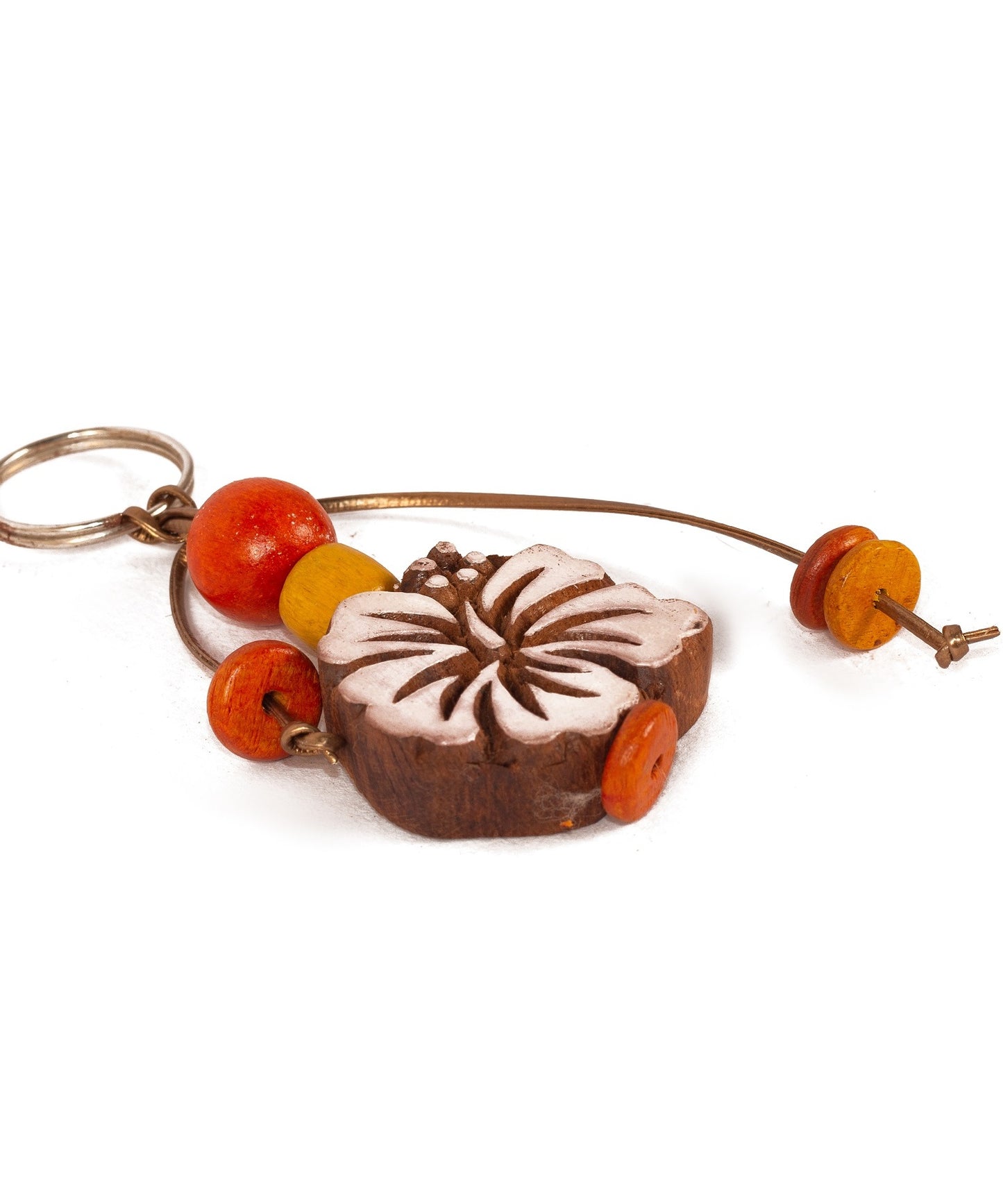 Hand Carved Wooden Keyring Hibiscus