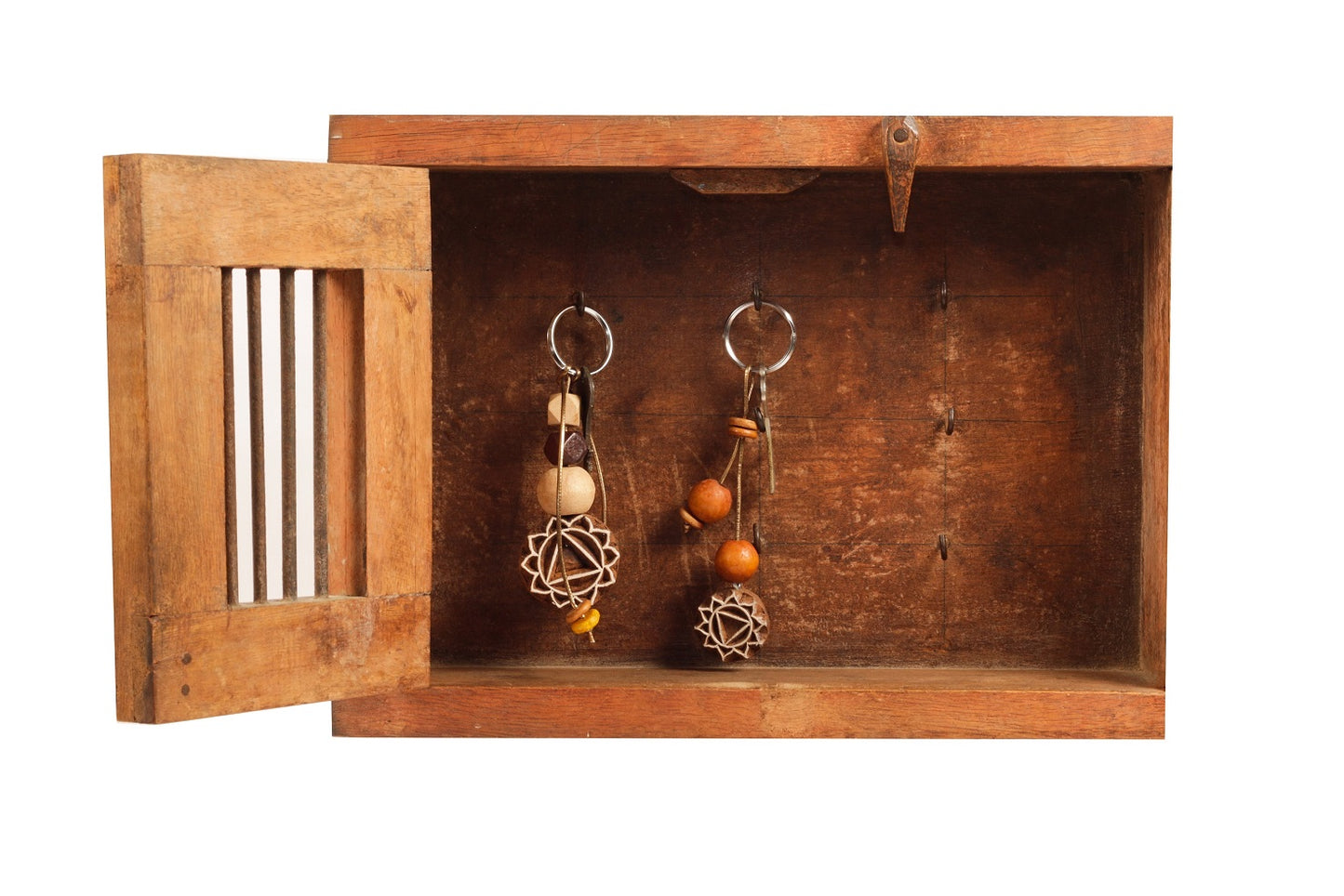 Hand Carved Wooden Keyring Mandala Beige small