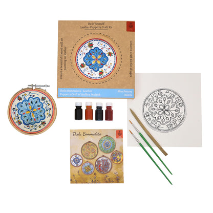 DIY Wall Art Fabric Painting kit Blue Pottery pattern White 5"