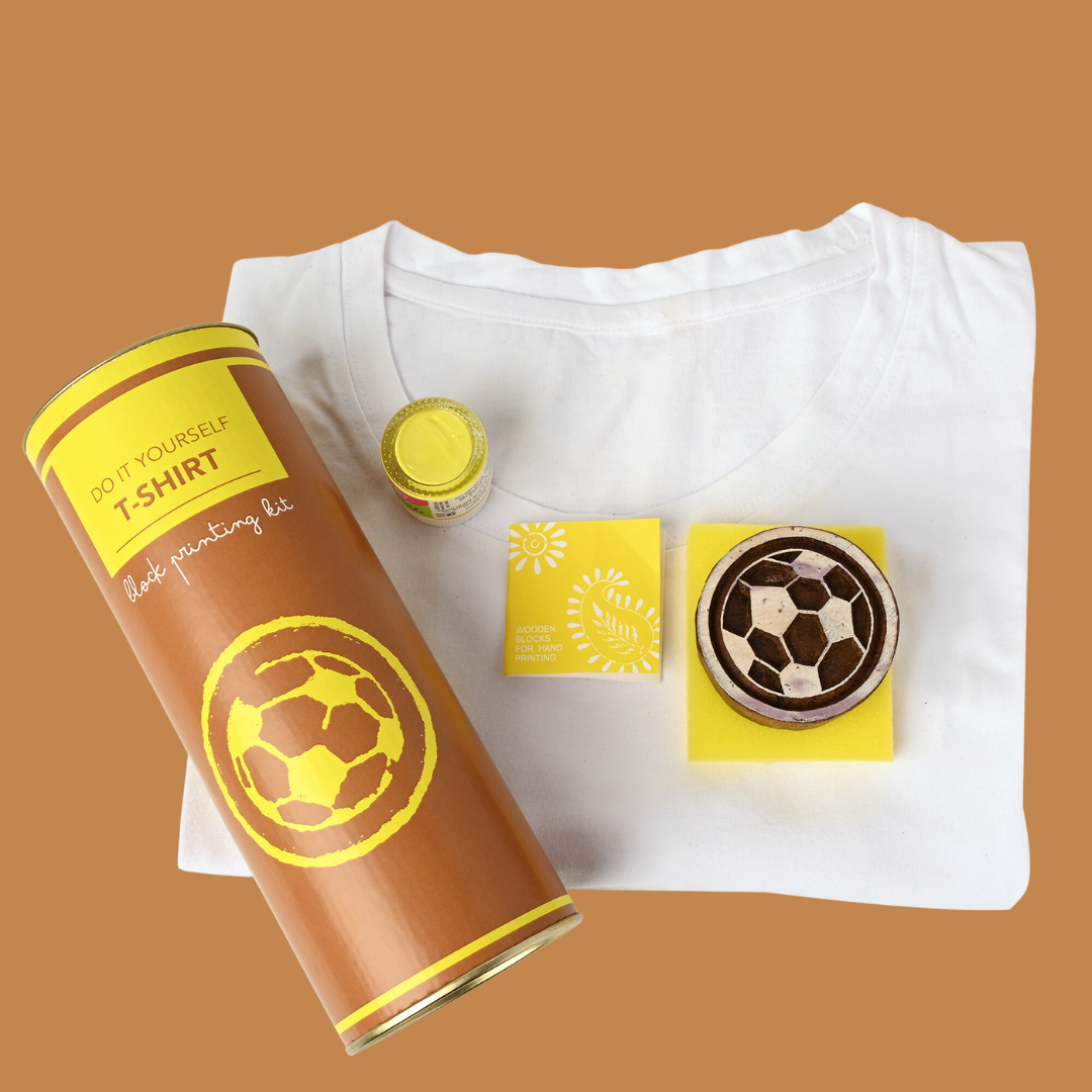 DIY Cotton Tshirt Block Printing kit Yellow Football