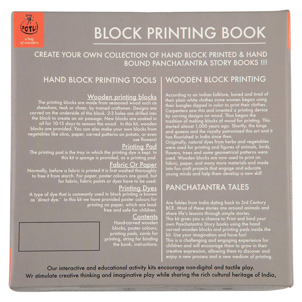 DIY Wooden Block Printing Craft kit Print your own Panchtantra Story book The Crane & the Crab