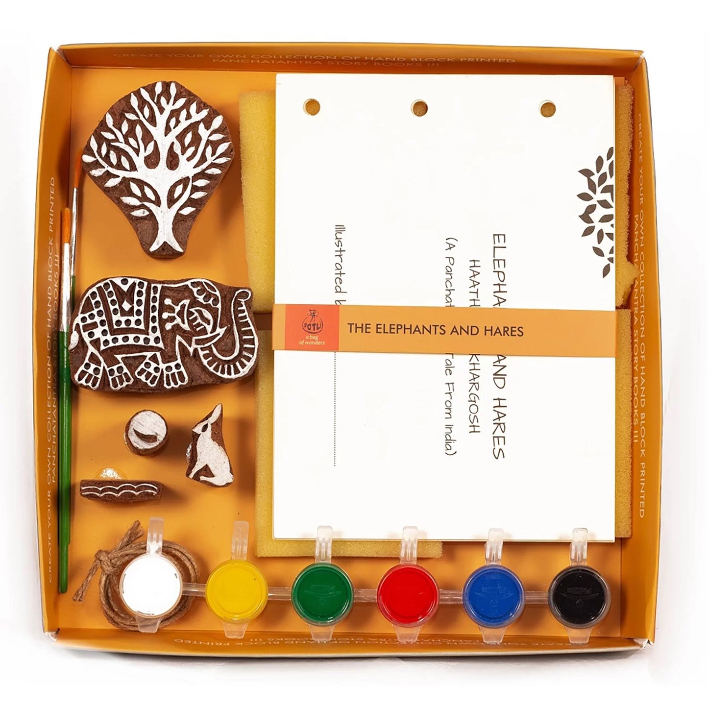 DIY Wooden Block Printing Craft kit Print your own Panchtantra Story book  Haathi & Kargosh