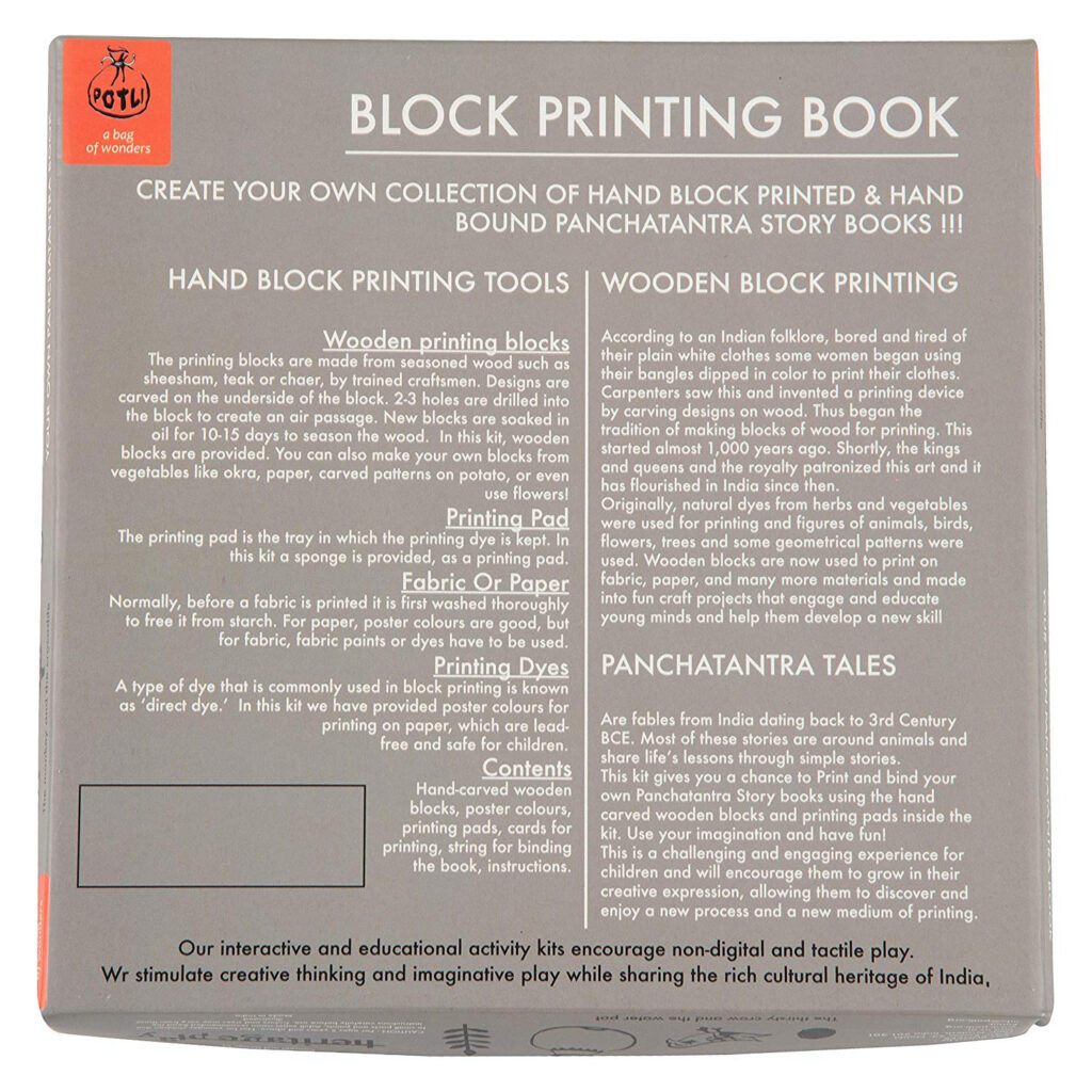 DIY Wooden Block Printing Craft kit Print your own Panchtantra Story book Jackal & the Drum